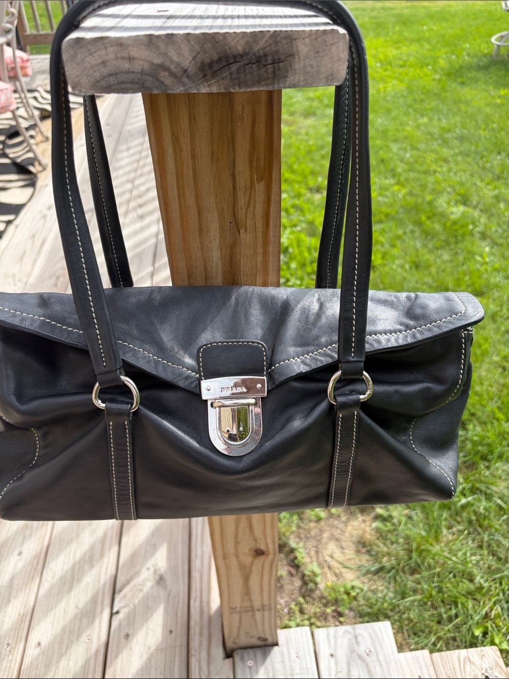 Prada Tessuto and Cervo Shoulder Bag with Silver Hardware